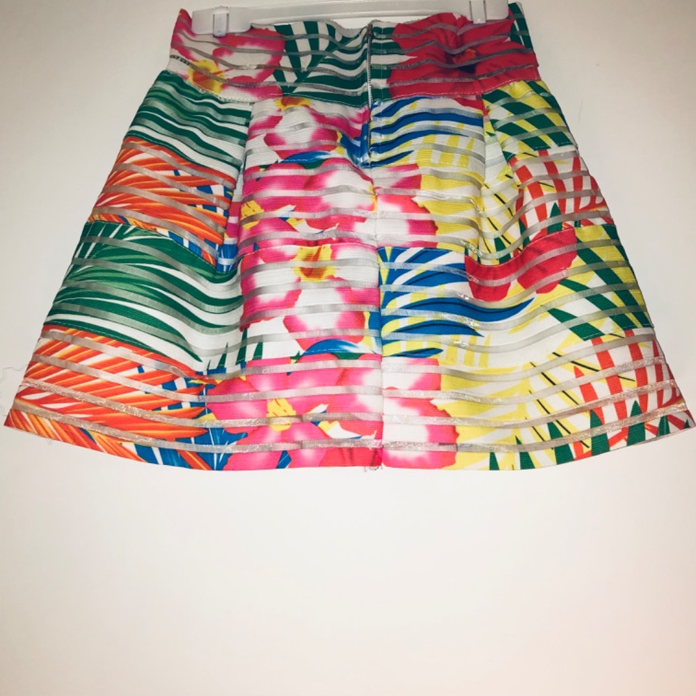 Neslay Designer Tropical A-Line Skirt Multi-Color Floral Pink Blue Green Small - Picture 6 of 12